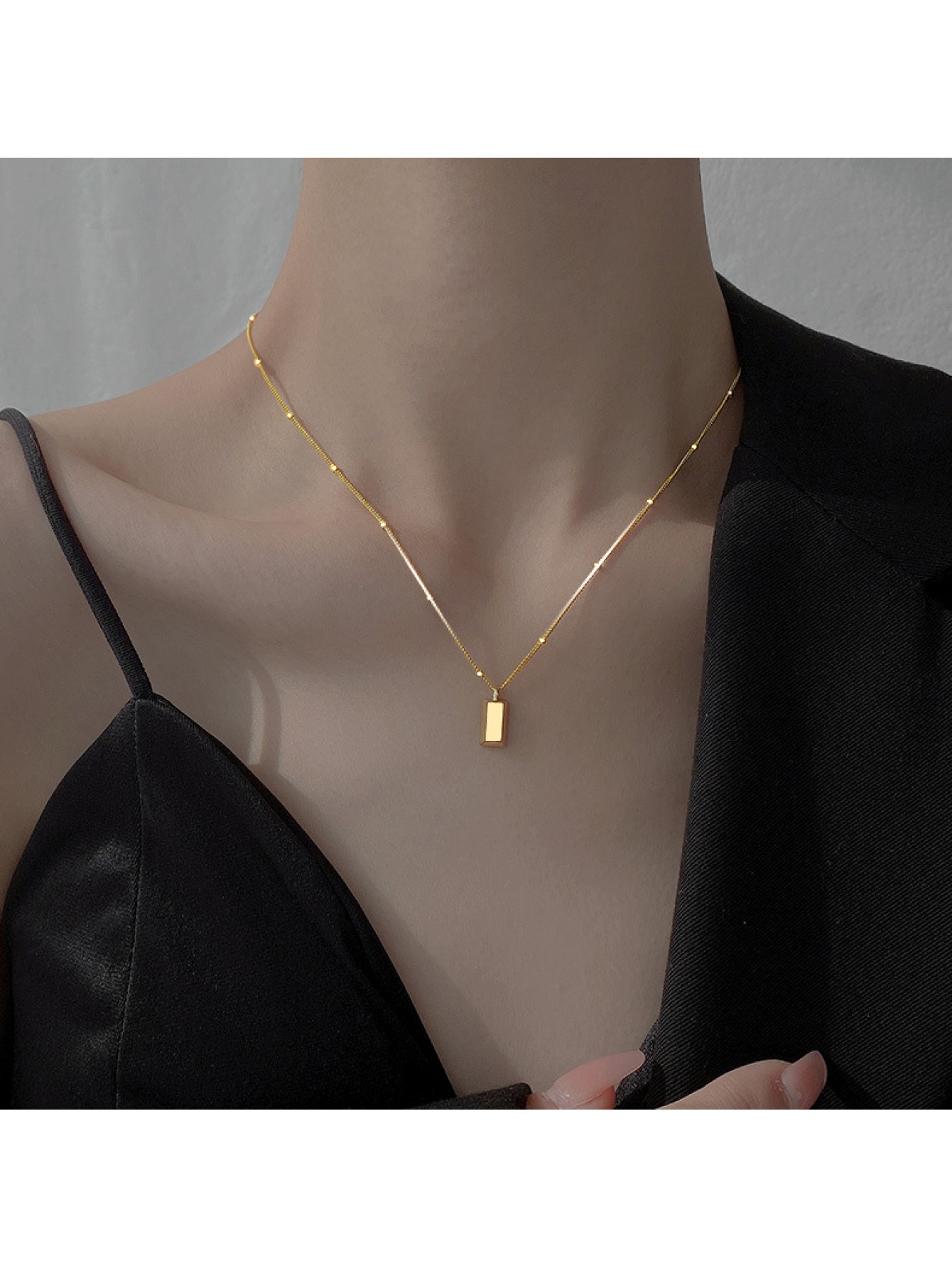 S925 pure silver small gold bar necklace women's ins light luxury high-end feeling attracting wealth small gold brick collarbone chain