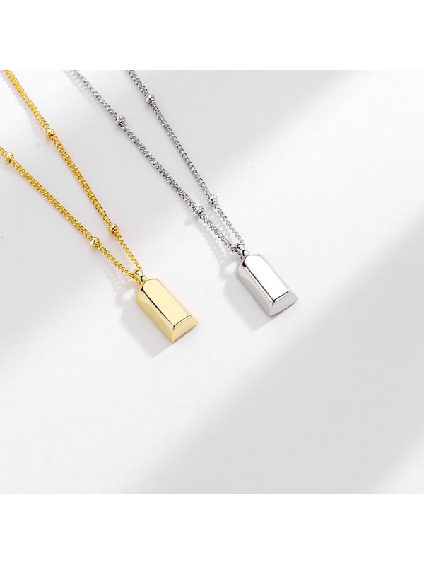 S925 pure silver small gold bar necklace women's ins light luxury high-end feeling attracting wealth small gold brick collarbone chain