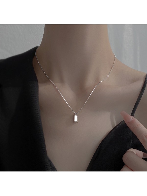 S925 pure silver small gold bar necklace women's ins light luxury high-end feeling attracting wealth small gold brick collarbone chain 